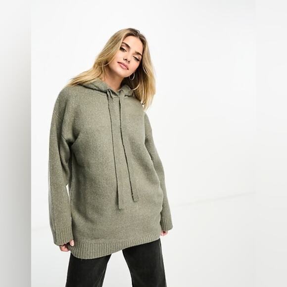Miss Selfridge Knit Oversize Longline Hoodie Sweater in Green Womens Size Large - Picture 2 of 7